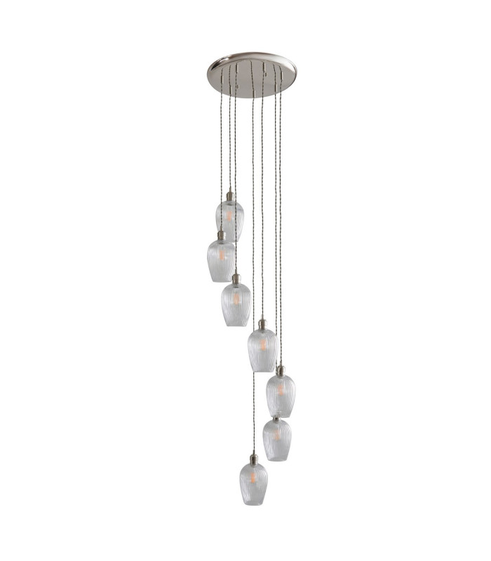 Livorno Cluster Pendant Ceiling Light Bright Nickel Plate & Clear Ribbed Glass 7 x 10W LED E27-8