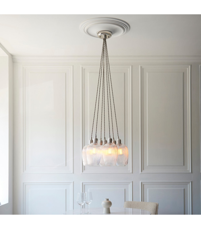 Livorno Cluster Pendant Ceiling Light Bright Nickel Plate & Clear Ribbed Glass 7 x 10W LED E27-2