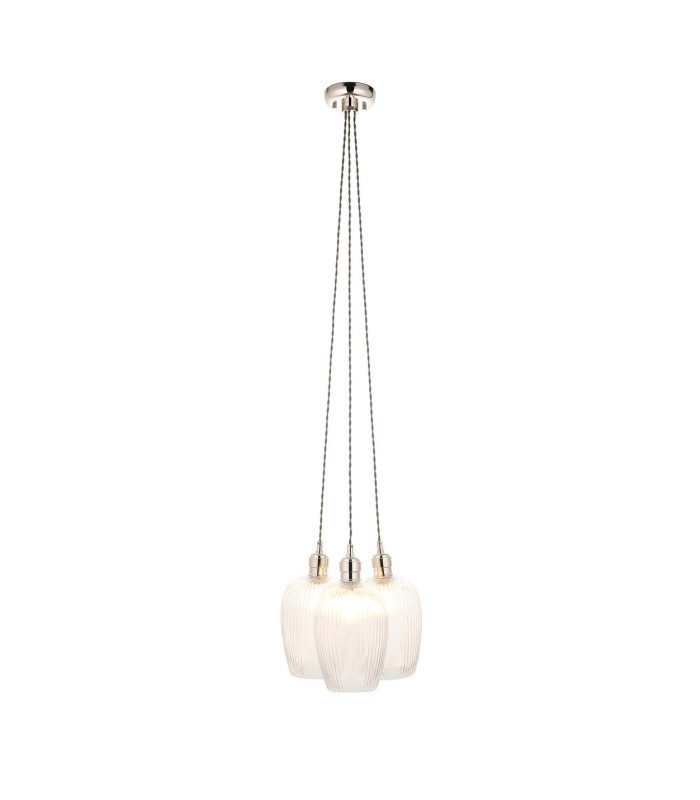 Livorno Cluster Pendant Ceiling Light Bright Nickel Plate & Clear Ribbed Glass 3 x 10W LED E27-1