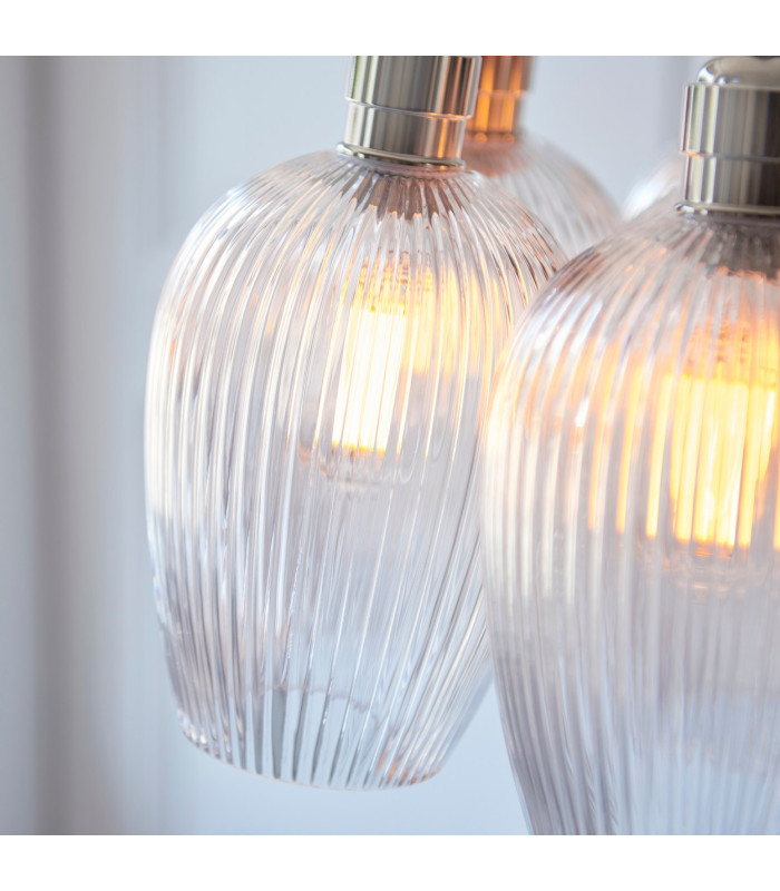 Livorno Cluster Pendant Ceiling Light Bright Nickel Plate & Clear Ribbed Glass 7 x 10W LED E27-5