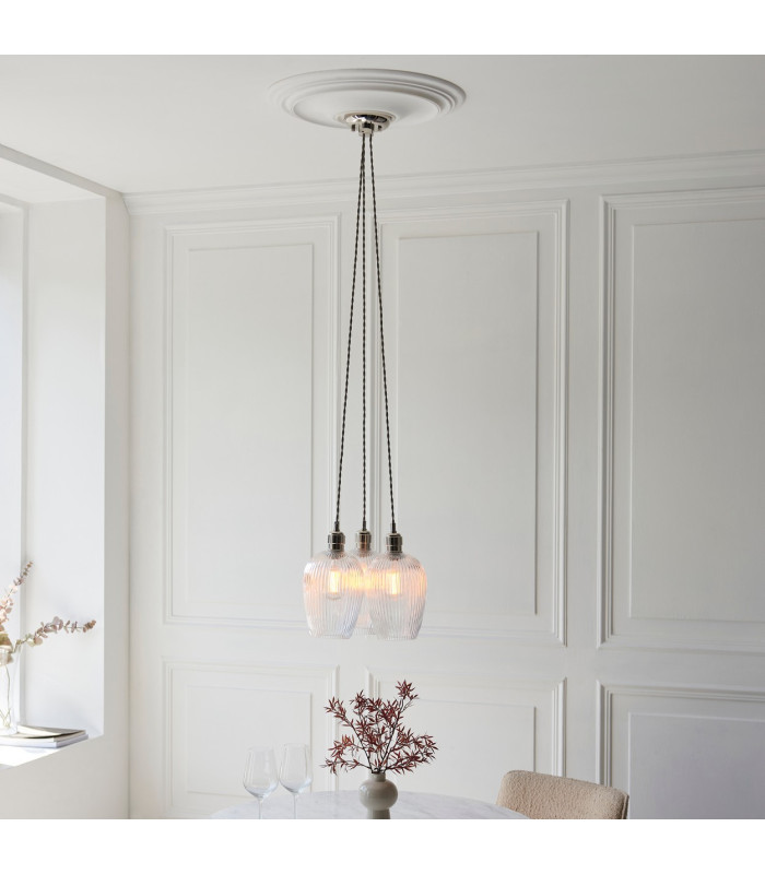 Livorno Cluster Pendant Ceiling Light Bright Nickel Plate & Clear Ribbed Glass 3 x 10W LED E27-2