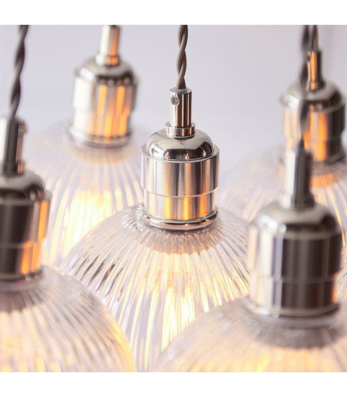 Livorno Cluster Pendant Ceiling Light Bright Nickel Plate & Clear Ribbed Glass 7 x 10W LED E27-6