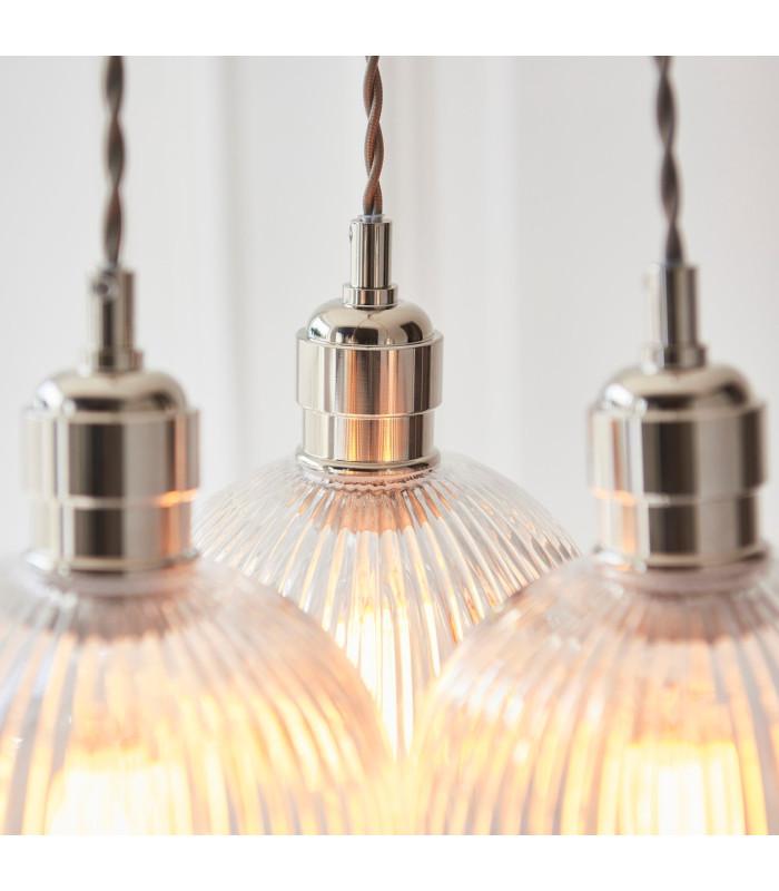 Livorno Cluster Pendant Ceiling Light Bright Nickel Plate & Clear Ribbed Glass 3 x 10W LED E27-5