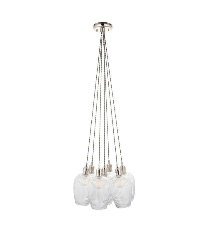 Livorno Cluster Pendant Ceiling Light Bright Nickel Plate & Clear Ribbed Glass 7 x 10W LED E27-9