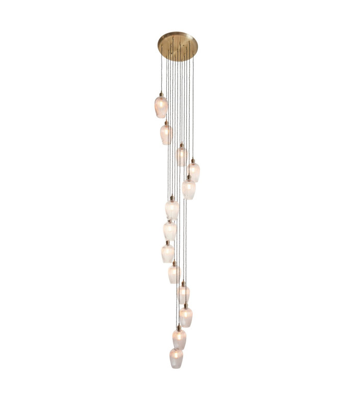 Livorno Cluster Pendant Ceiling Light Antique Brass Plate & Clear Ribbed Glass 13 x 10W LED E27-1