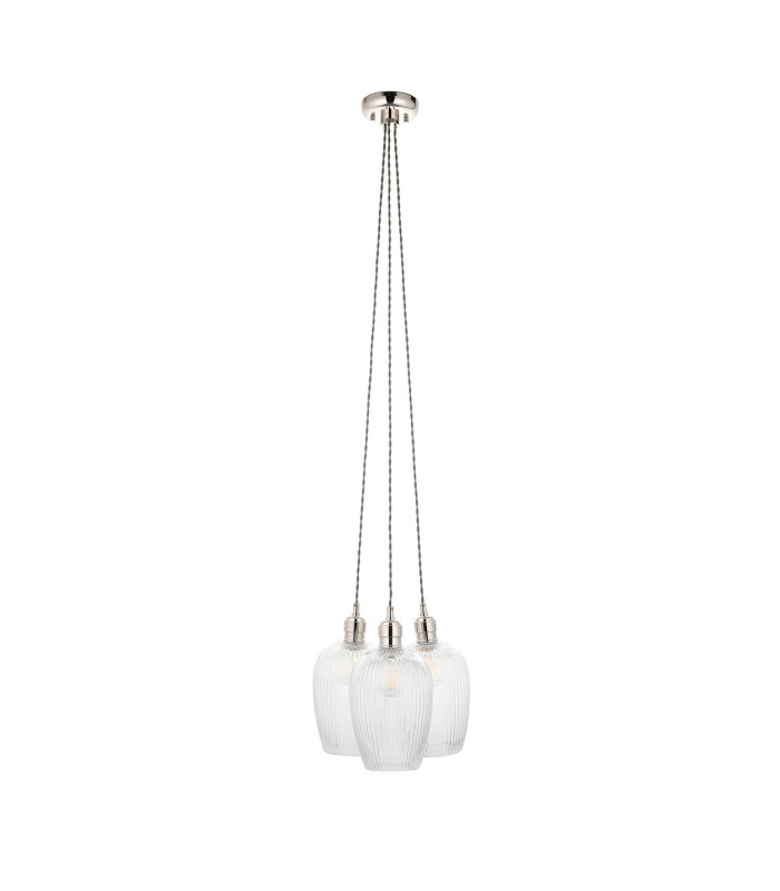 Livorno Cluster Pendant Ceiling Light Bright Nickel Plate & Clear Ribbed Glass 3 x 10W LED E27-8
