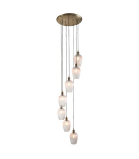 Livorno Cluster Pendant Ceiling Light Antique Brass Plate & Clear Ribbed Glass 7 x 10W LED E27-1