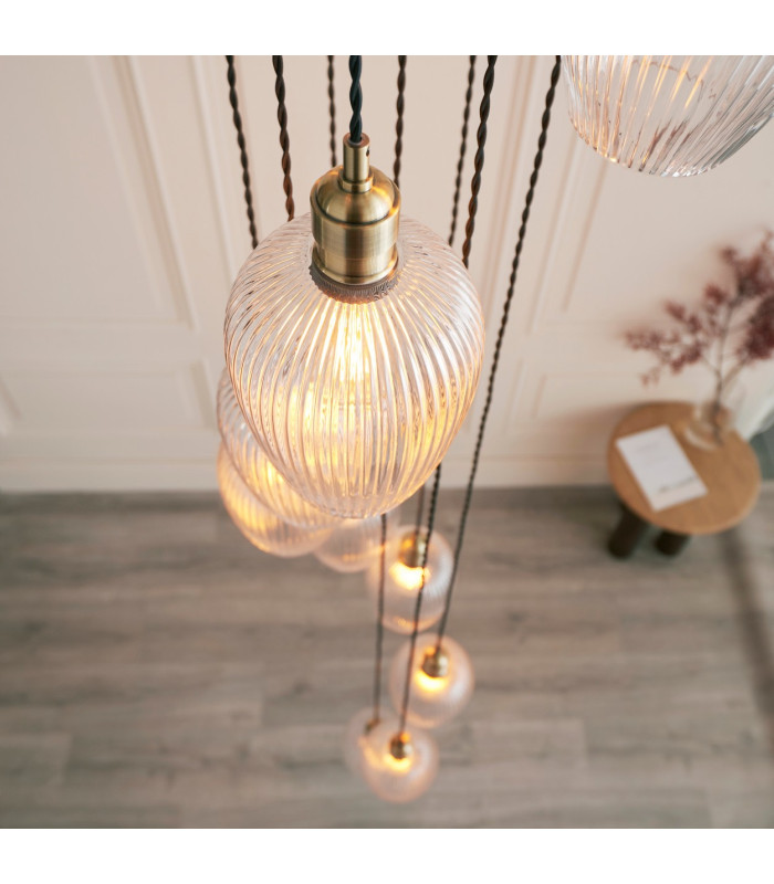 Livorno Cluster Pendant Ceiling Light Antique Brass Plate & Clear Ribbed Glass 13 x 10W LED E27-5