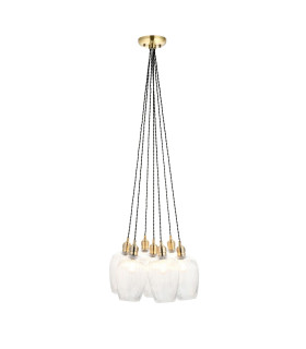 Livorno Cluster Pendant Ceiling Light Antique Brass Plate & Clear Ribbed Glass 7 x 10W LED E27-1