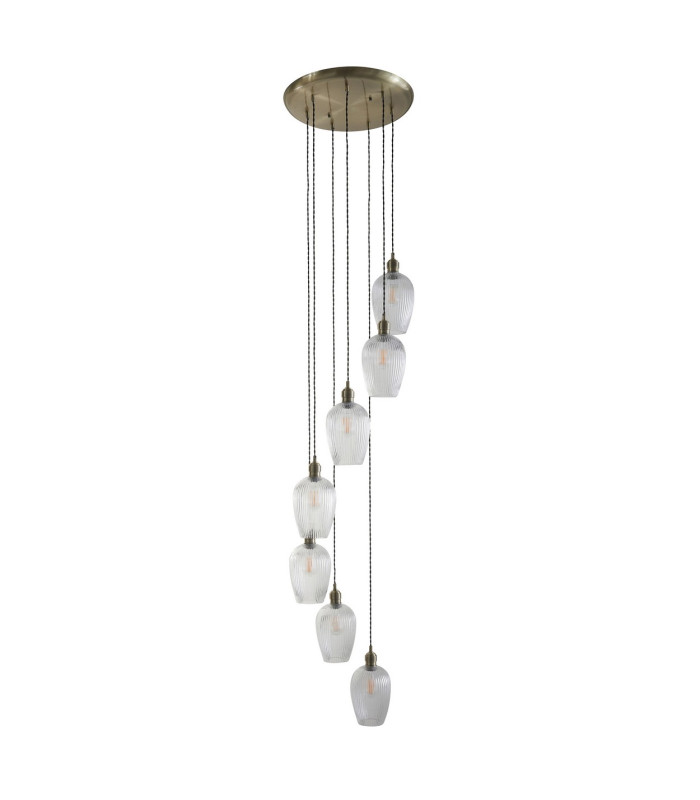 Livorno Cluster Pendant Ceiling Light Antique Brass Plate & Clear Ribbed Glass 7 x 10W LED E27-8