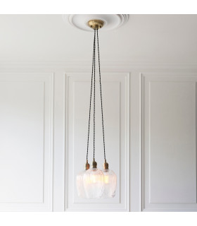 Livorno Cluster Pendant Ceiling Light Antique Brass Plate & Clear Ribbed Glass 3 x 10W LED E27-2