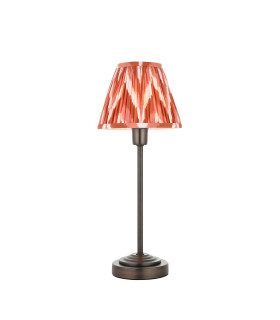 Rise Antique Bronze Plate Table Lamp with Apricot Orange Fabric Zigzag Shade 16cm 7W LED E14-1