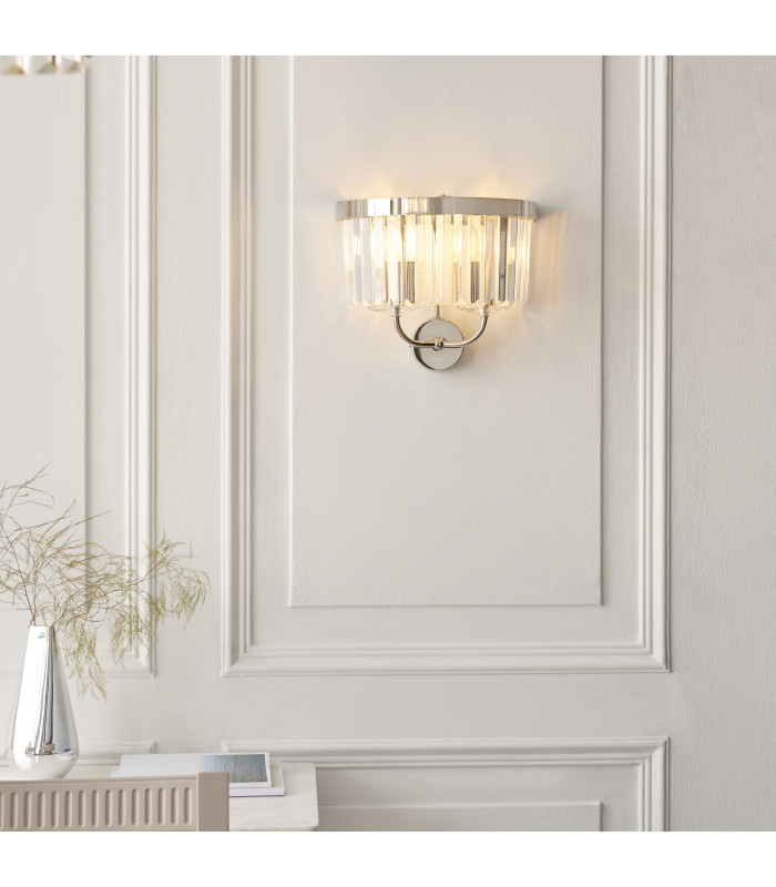 Ascoli Wall Lamp Bright Nickel Plate & Clear Cut Glass 2 x 6W LED E14-2