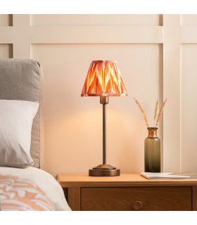 Rise Antique Bronze Plate Table Lamp with Apricot Orange Fabric Zigzag Shade 16cm 7W LED E14-2