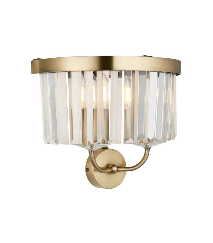 Ascoli Wall Lamp Antique Brass Plate & Clear Cut Glass 2 x 6W LED E14-1
