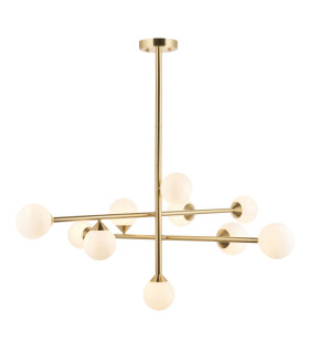 Grosseto Multi Arm Pendant Ceiling Light Satin Brass Plate & Gloss White Glass 10 x 5W LED G9-1