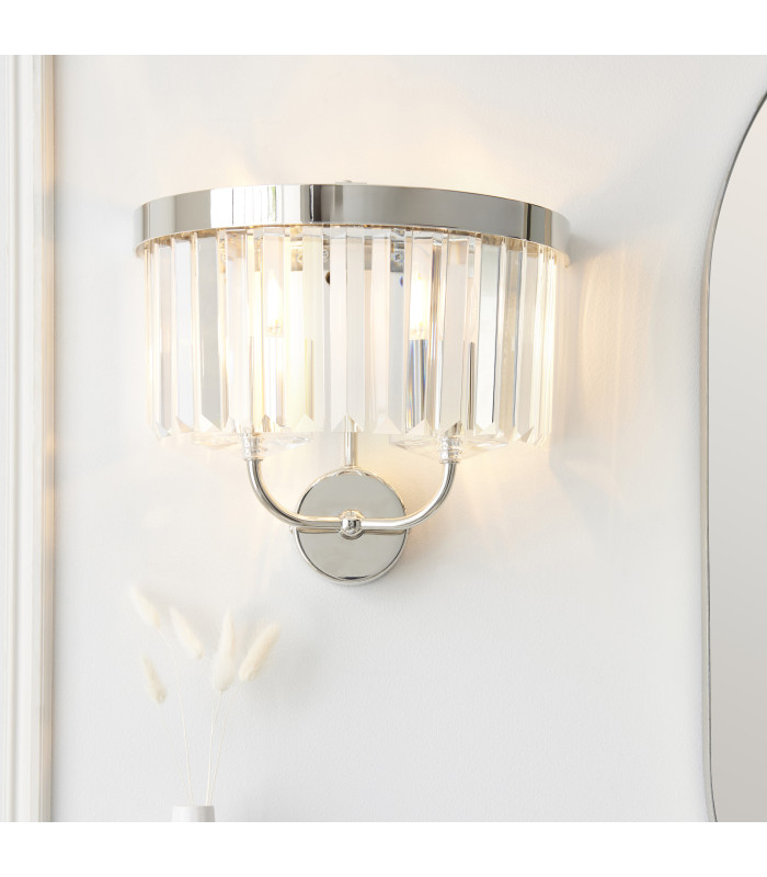 Ascoli Wall Lamp Bright Nickel Plate & Clear Cut Glass 2 x 6W LED E14-3