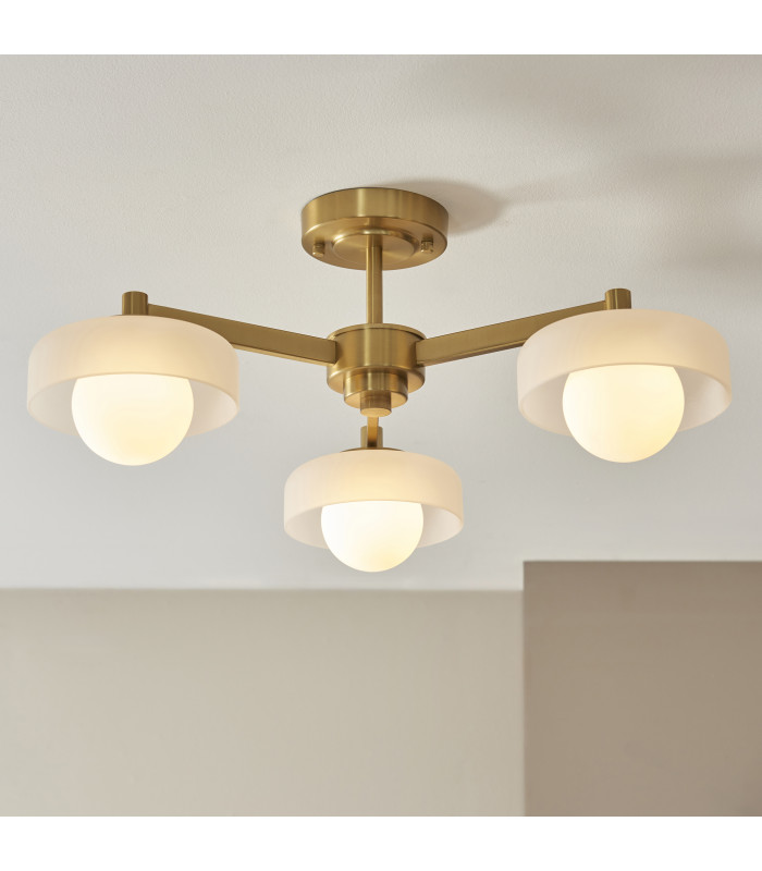 Thistle Pendant Ceiling Light Brushed Aged Brass Plate & Handmade Champagne Glass 3x E14-3