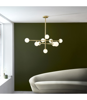 Grosseto Multi Arm Pendant Ceiling Light Satin Brass Plate & Gloss White Glass 10 x 5W LED G9-2