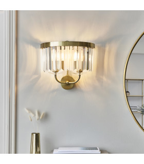 Ascoli Wall Lamp Antique Brass Plate & Clear Cut Glass 2 x 6W LED E14-2