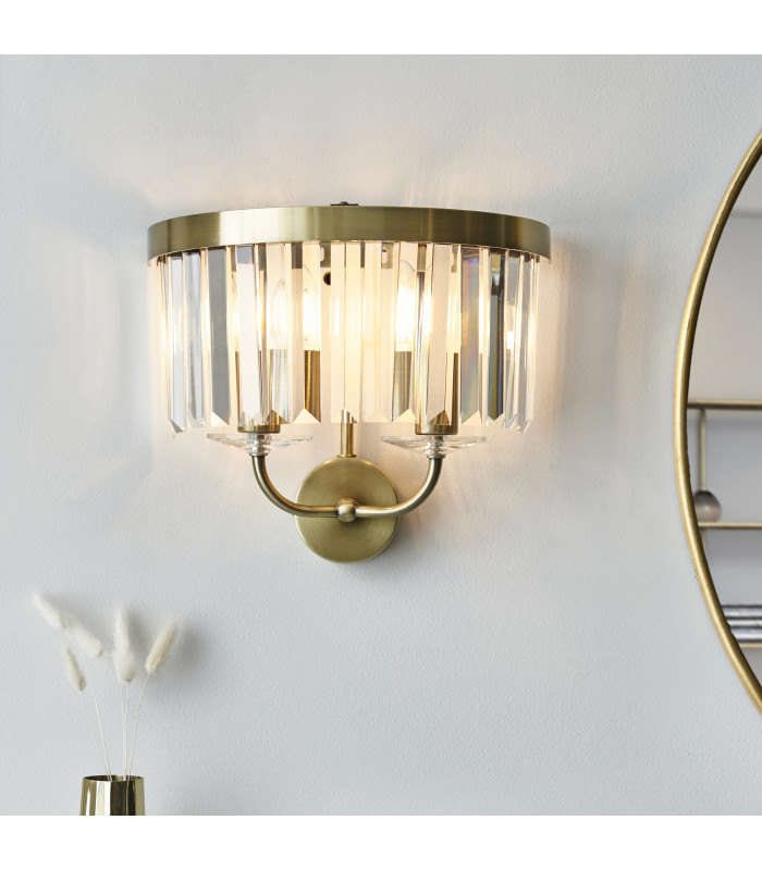 Ascoli Wall Lamp Antique Brass Plate & Clear Cut Glass 2 x 6W LED E14-3