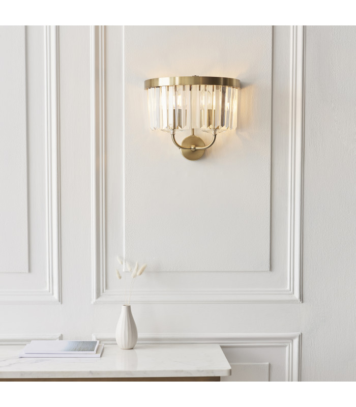 Ascoli Wall Lamp Antique Brass Plate & Clear Cut Glass 2 x 6W LED E14-4