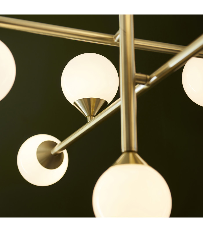 Grosseto Multi Arm Pendant Ceiling Light Satin Brass Plate & Gloss White Glass 10 x 5W LED G9-5