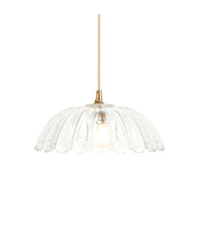 Eltham Clear Glass Pendant Light with Brushed Aged Brass With Natural Braided Cable Carnation 5W LED B22-1
