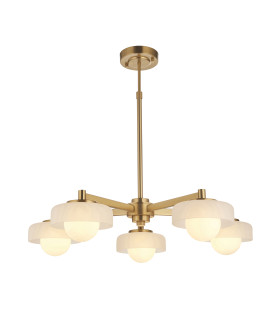 Thistle Pendant Ceiling Light Brushed Aged Brass Plate & Handmade Champagne Glass 5x E14-1