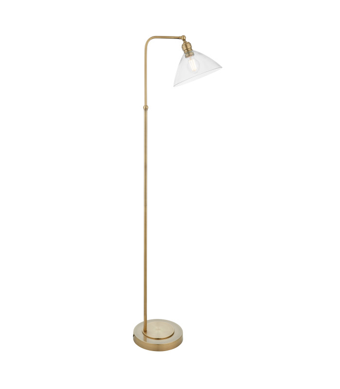 Bellora Glass Floor Lamp Antique Brass Plate & Clear Glass 10W LED E27-1