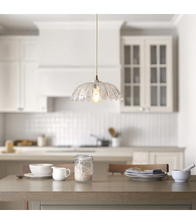 Eltham Clear Glass Pendant Light with Brushed Aged Brass With Natural Braided Cable Carnation 5W LED B22-2