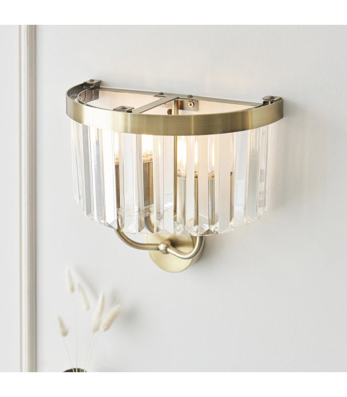 Ascoli Wall Lamp Antique Brass Plate & Clear Cut Glass 2 x 6W LED E14-5