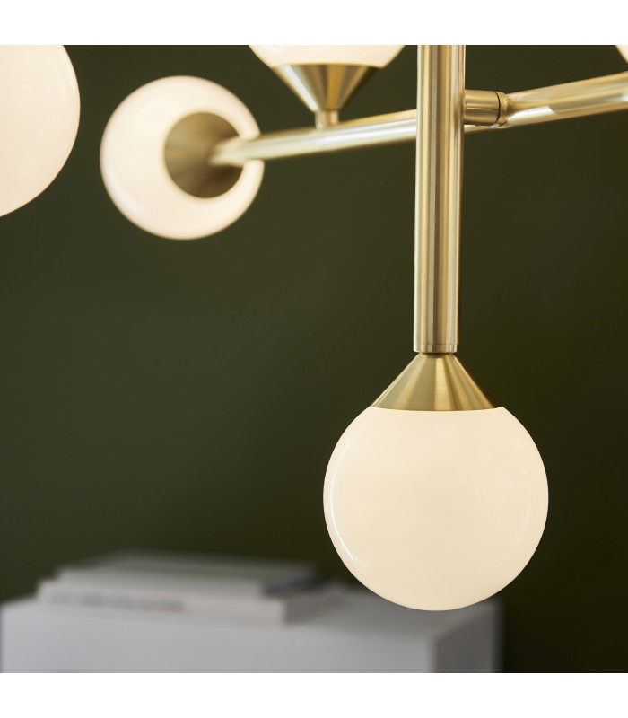 Grosseto Multi Arm Pendant Ceiling Light Satin Brass Plate & Gloss White Glass 10 x 5W LED G9-6