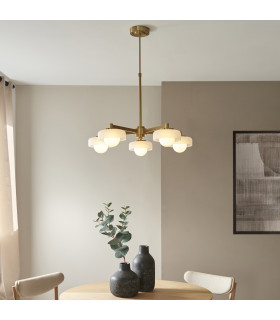 Thistle Pendant Ceiling Light Brushed Aged Brass Plate & Handmade Champagne Glass 5x E14-2