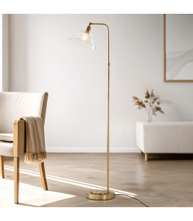 Bellora Glass Floor Lamp Antique Brass Plate & Clear Glass 10W LED E27-2