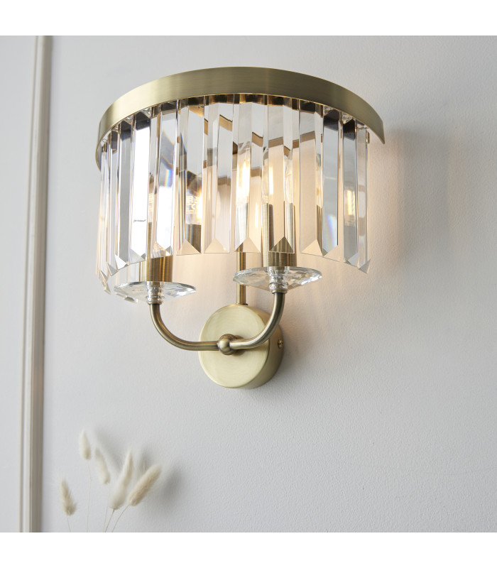 Ascoli Wall Lamp Antique Brass Plate & Clear Cut Glass 2 x 6W LED E14-6