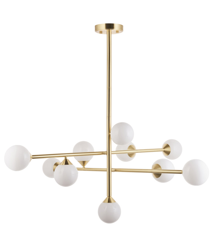Grosseto Multi Arm Pendant Ceiling Light Satin Brass Plate & Gloss White Glass 10 x 5W LED G9-7