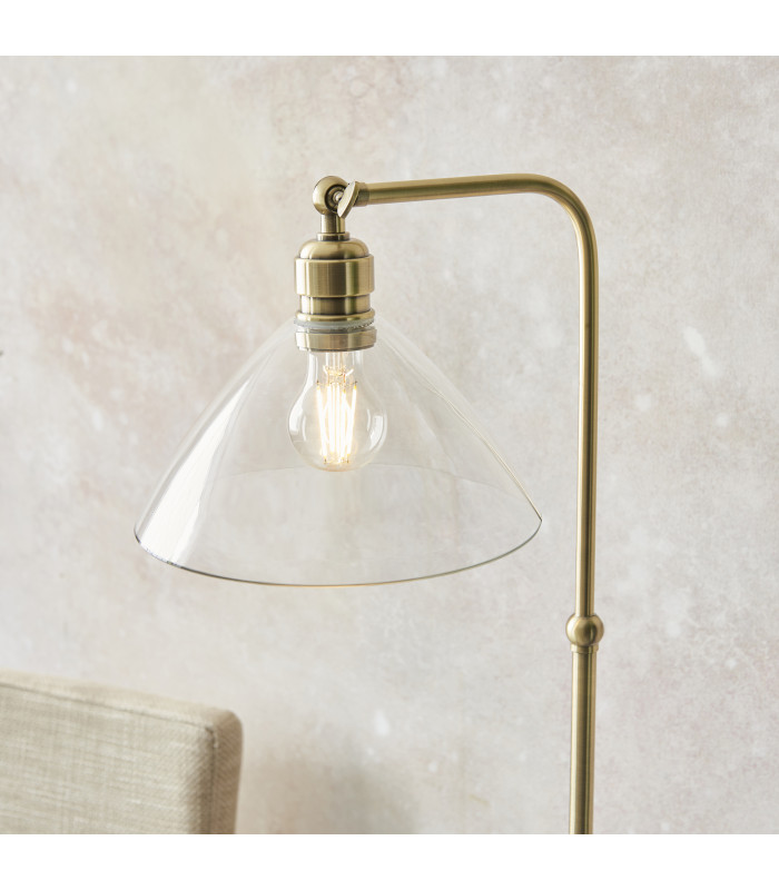 Bellora Glass Floor Lamp Antique Brass Plate & Clear Glass 10W LED E27-4