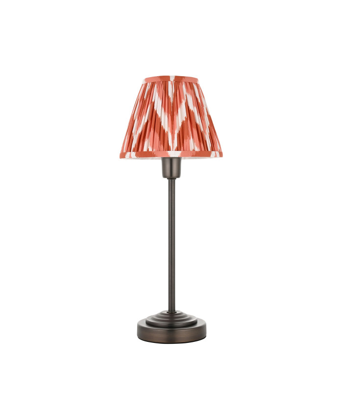 Rise Antique Bronze Plate Table Lamp with Apricot Orange Fabric Zigzag Shade 16cm 7W LED E14-9