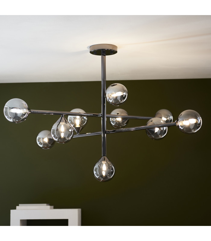 Grosseto Multi Arm Pendant Ceiling Light Black Chrome Plate & Smoked Mirror Glass 10 x 5W LED G9-3