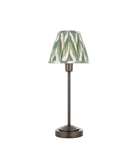 Rise Antique Bronze Plate Table Lamp with Cotswold Green Fabric Zigzag Shade 16cm 7W LED E14-1