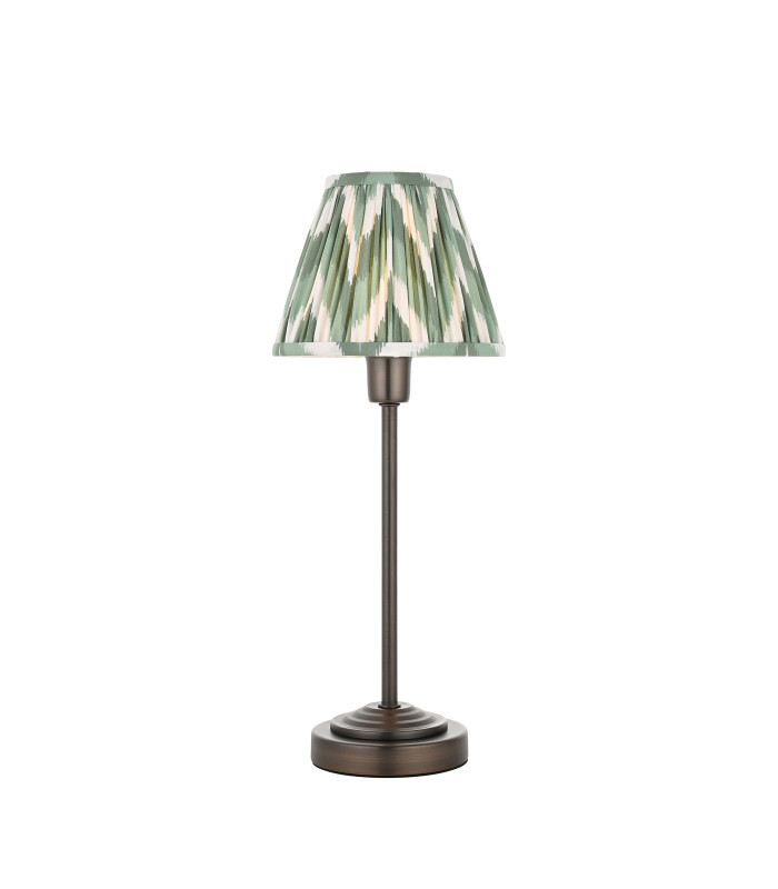 Rise Antique Bronze Plate Table Lamp with Cotswold Green Fabric Zigzag Shade 16cm 7W LED E14-1