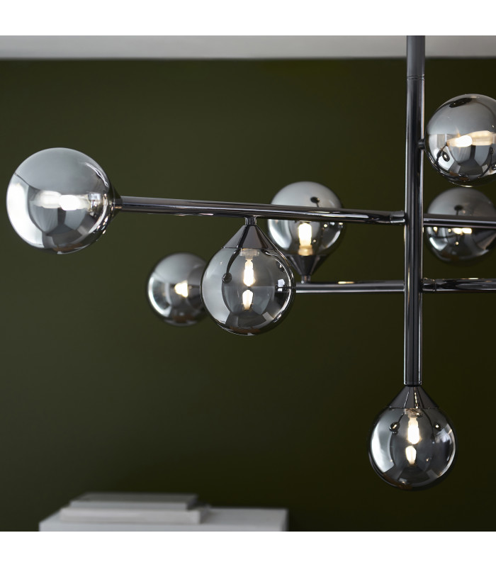 Grosseto Multi Arm Pendant Ceiling Light Black Chrome Plate & Smoked Mirror Glass 10 x 5W LED G9-4