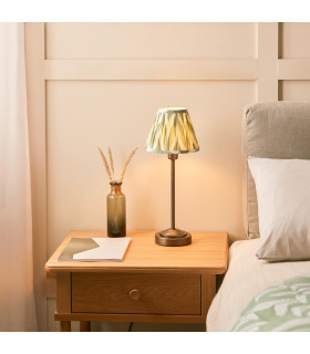 Rise Antique Bronze Plate Table Lamp with Cotswold Green Fabric Zigzag Shade 16cm 7W LED E14-2