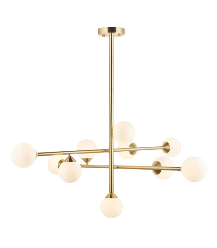 Grosseto Multi Arm Pendant Ceiling Light Satin Brass Plate & Gloss White Glass 10 x 5W LED G9-1