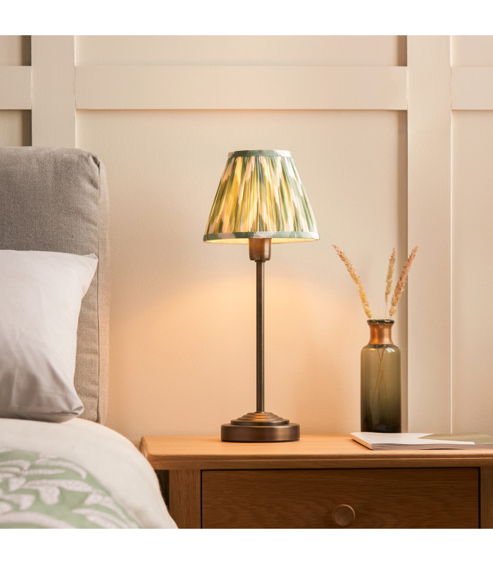 Rise Antique Bronze Plate Table Lamp with Cotswold Green Fabric Zigzag Shade 16cm 7W LED E14-3