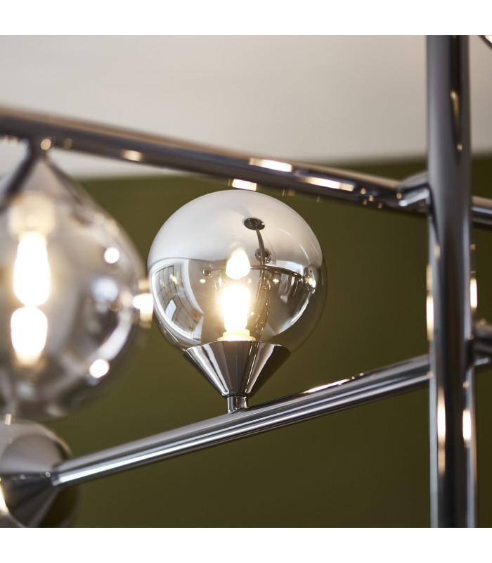 Grosseto Multi Arm Pendant Ceiling Light Black Chrome Plate & Smoked Mirror Glass 10 x 5W LED G9-6