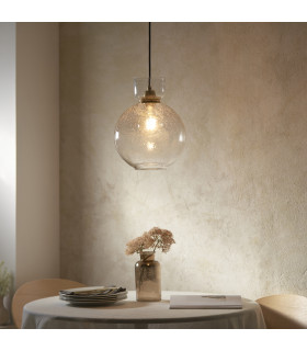 Belvoir Dome Pendant Ceiling Light Brass Plate & Clear Bubble Glass 10W LED E27-2