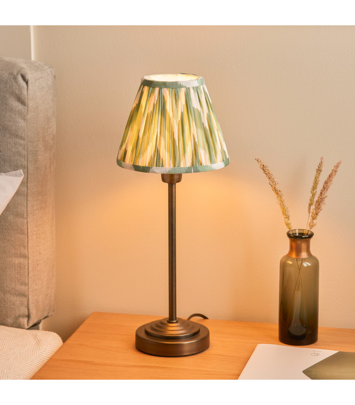 Rise Antique Bronze Plate Table Lamp with Cotswold Green Fabric Zigzag Shade 16cm 7W LED E14-4