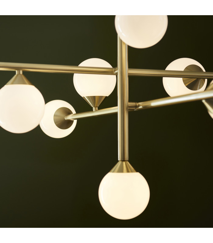 Grosseto Multi Arm Pendant Ceiling Light Satin Brass Plate & Gloss White Glass 10 x 5W LED G9-4